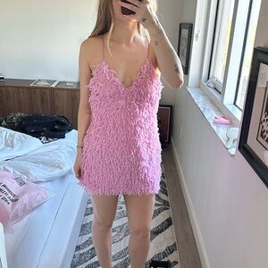 For Love And Lemons Pink Textured Mini Dress